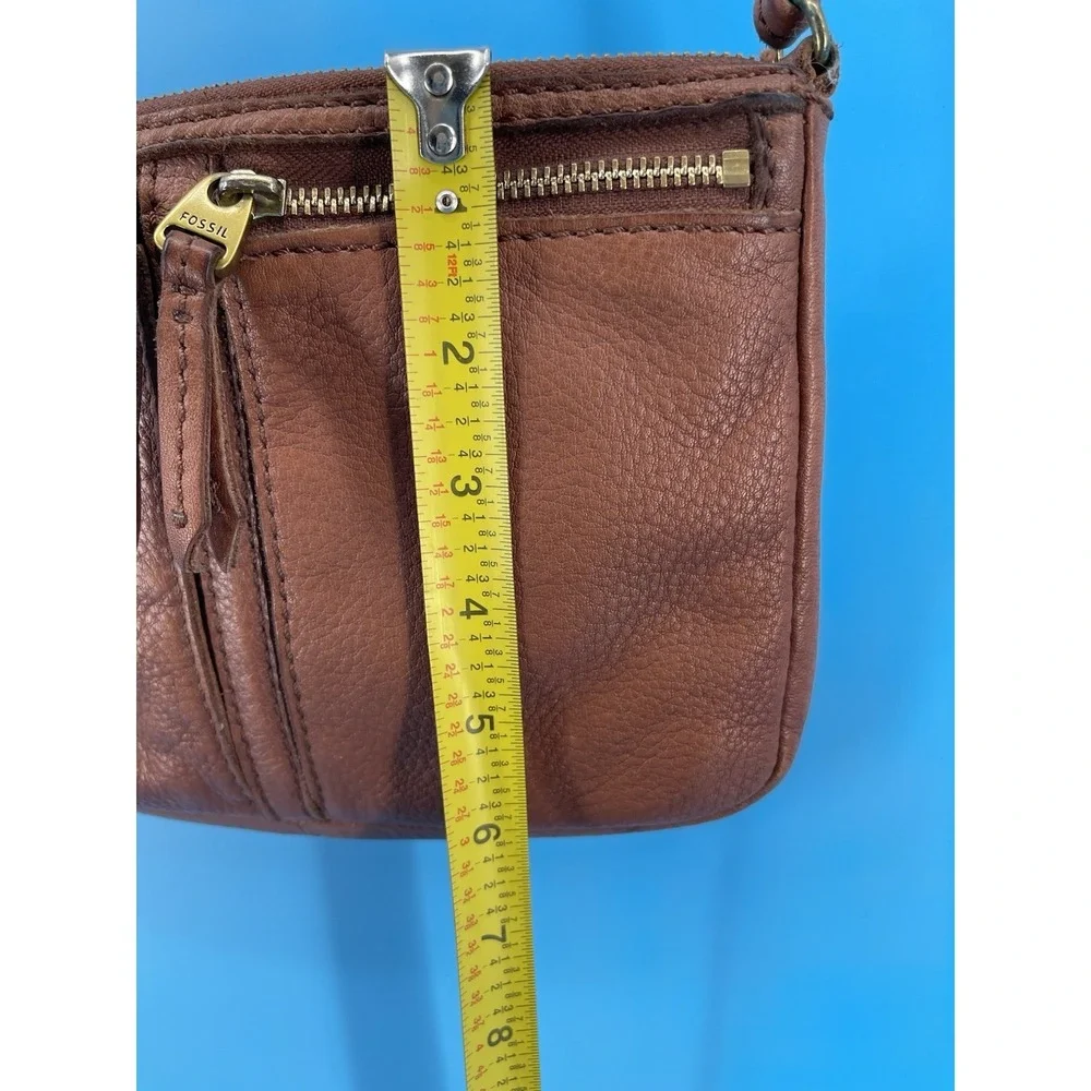 Fossil Brown‎ Leather Crossbody Shoulder Bag Organizer Zip Purse Women